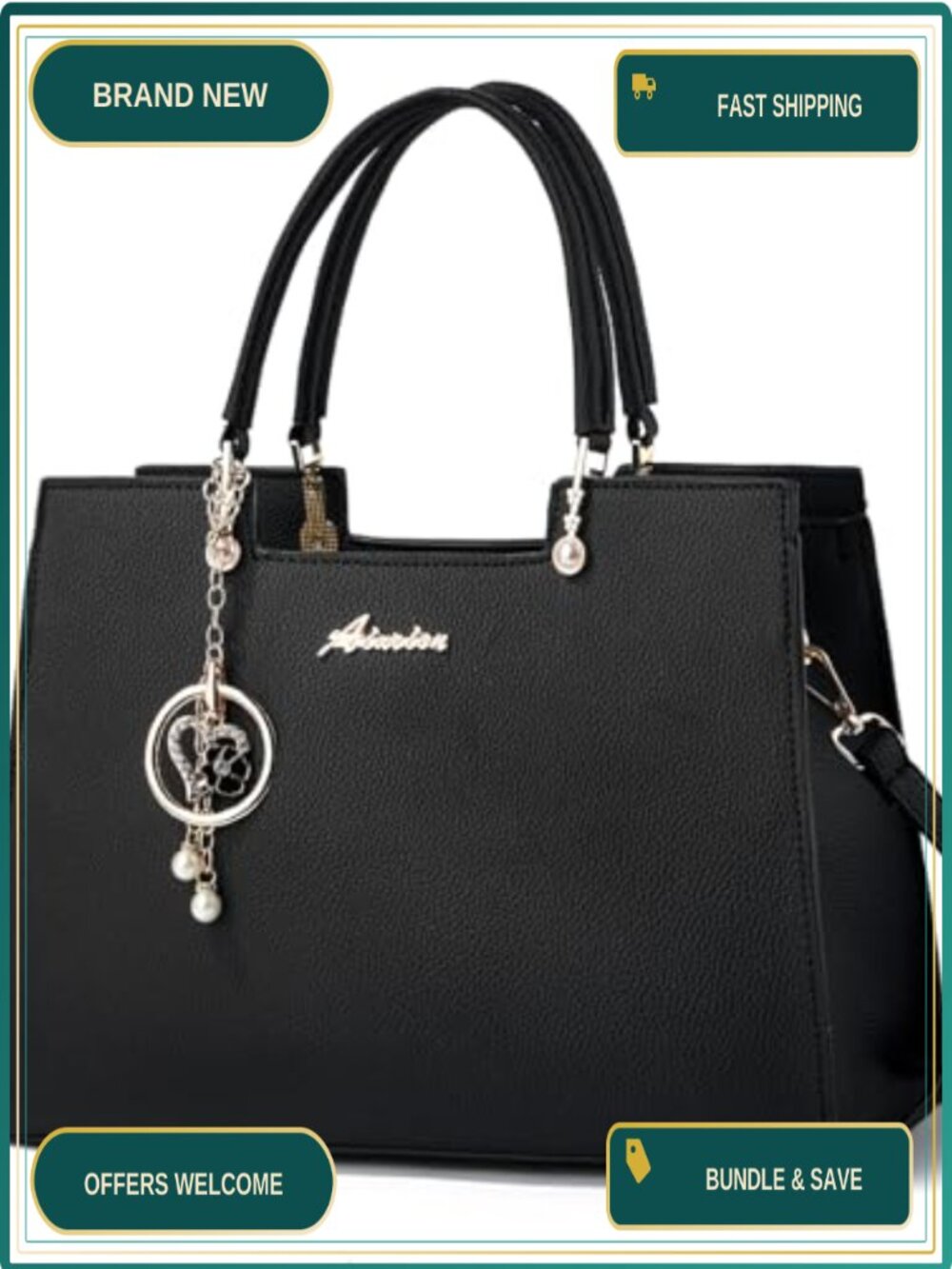PU Leather Satchel Tote Crossbody Bag with Zipper Adjustable Strap